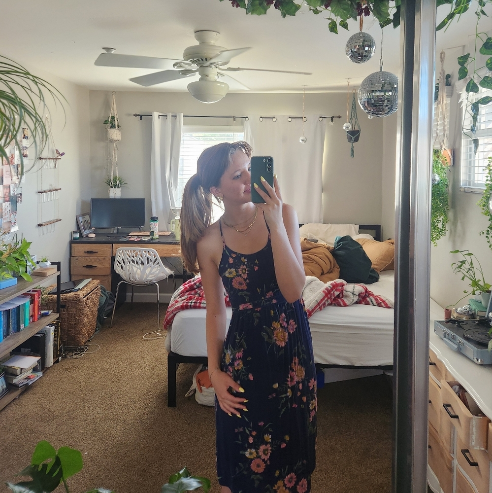 navy floral midi dress